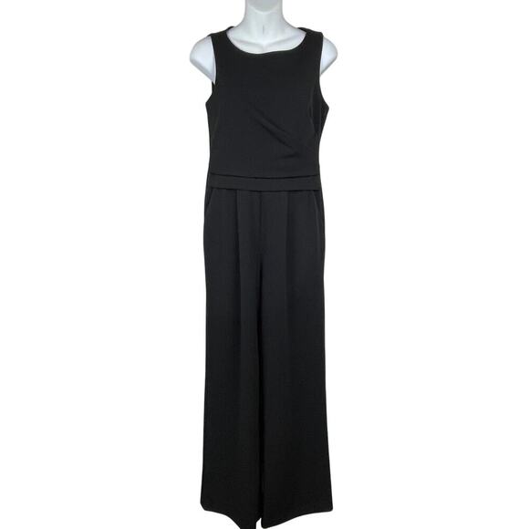 Calvin‎ Klein Black Sleeveless Jumpsuit Size 4 Wide-Leg Back Zip Draped Waist - Picture 1 of 7